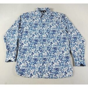Cremieux Shirt Mens Large Blue Floral Preppy Button Up Tropical Summer Hipster